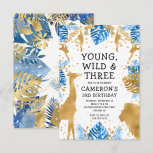 Invitation Garys Safari 3e anniversaire Blue Gold