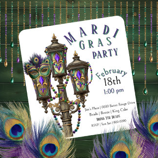 Invitation Gas Lamp | Mardi Gras Beads | Masquerade