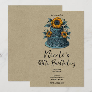 Invitation Gâteau à étages Fleur de Tournesol Jaune Bleu Fête