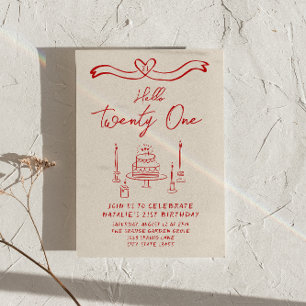 Invitation Gâteau à main rétro Bonjour Vingt et un anniversai