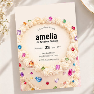 Invitation Gâteau Anniversaire Bijou en Pierres Précieuses Rh