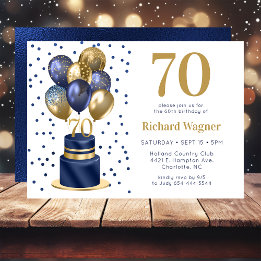 Invitation Gâteau avec ballons bleus pour 70e anniversaire