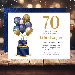 Invitation Gâteau avec ballons bleus pour 70e anniversaire
