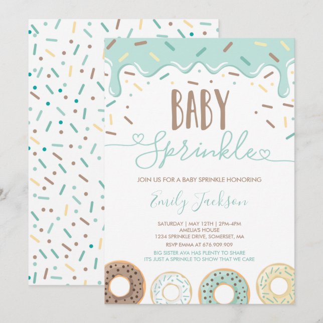 Invitation Gâteau Bébé Saupoudré D'Amour (Devant / Derrière)