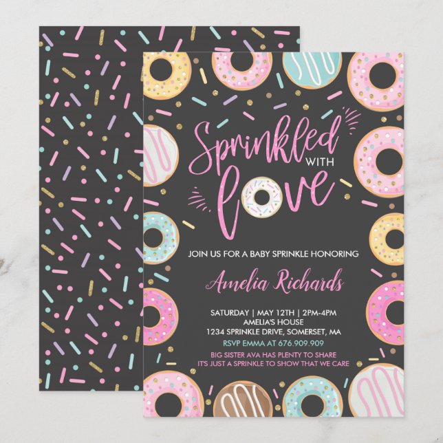 Invitation Gâteau Bébé saupoudré D'amour (Devant / Derrière)