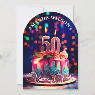 Invitation Gâteau, bougies et célébration : 50e anniversaire