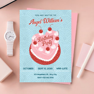 Invitation Gâteau cœur mignon anniversaire