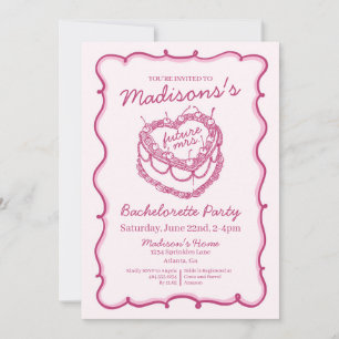 Invitation Gâteau Coquette Cœur Rétro Rose Cerise Enterrement