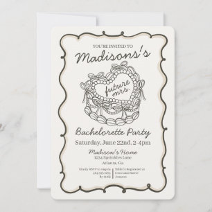 Invitation Gâteau Coquette Rétro Cœur Beige Nœud Enterrement 