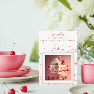 Invitation Gâteau crème cerise - fête d'anniversaire