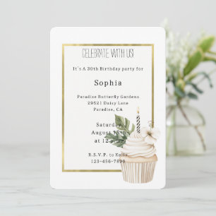 Invitation Gâteau Cupcake Anniversaire Fleur d'Hibiscus Feuil