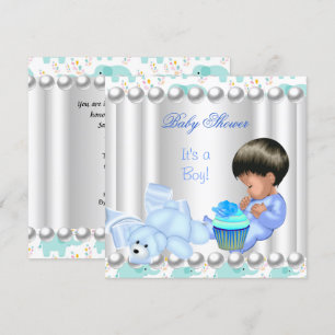 Invitation Gâteau cupcake bleu garçon pour Baby Shower mignon