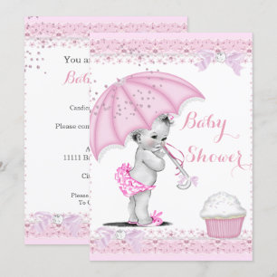 Invitation Gâteau Cupcake parapluie rose pour Baby Shower Vin