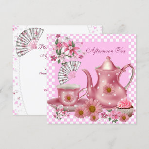 Invitation Gâteau Cupcake Thé de l'Après-midi Rose Fleur Teap
