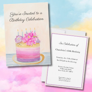 Invitation Gâteau d'anniversaire 40 ans avec Dahlia et insect