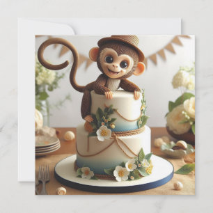 INVITATION GÂTEAU D'ANNIVERSAIRE À THÈME DE PETITS SINGES ADO