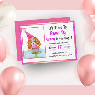 Invitation Gâteau d'anniversaire Cavalier King Charles aquare