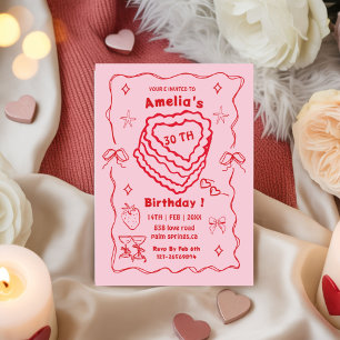 Invitation Gâteau d'anniversaire cœur rose et rouge Tout âge