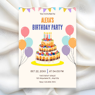 Invitation Gâteau d'anniversaire coloré