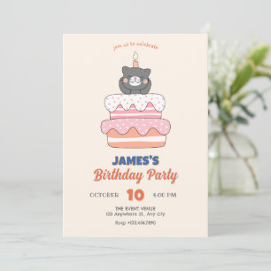 Invitation Gâteau d'anniversaire de chat