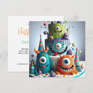 Invitation Gâteau d'anniversaire de monstre fou et fantaisist