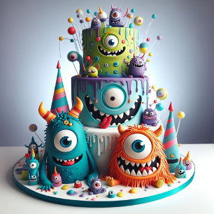 Invitation Gâteau d'anniversaire de monstre fou et fantaisist