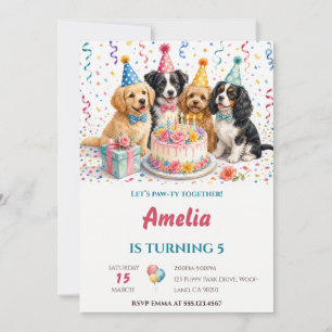 Invitation Gâteau d'anniversaire fête de chiots aquarelle mig
