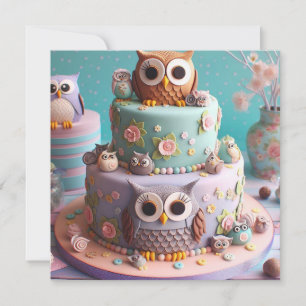 INVITATION GÂTEAU D'ANNIVERSAIRE THÉMATÉ CHOUETTE AUX YEUX GR