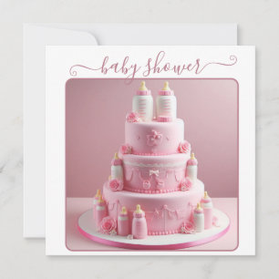 INVITATION GÂTEAU DE BABY-SHOWER TOUT ROSE POUR BÉBÉ FILLE AV