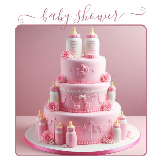 INVITATION GÂTEAU DE BABY-SHOWER TOUT ROSE POUR BÉBÉ FILLE AV