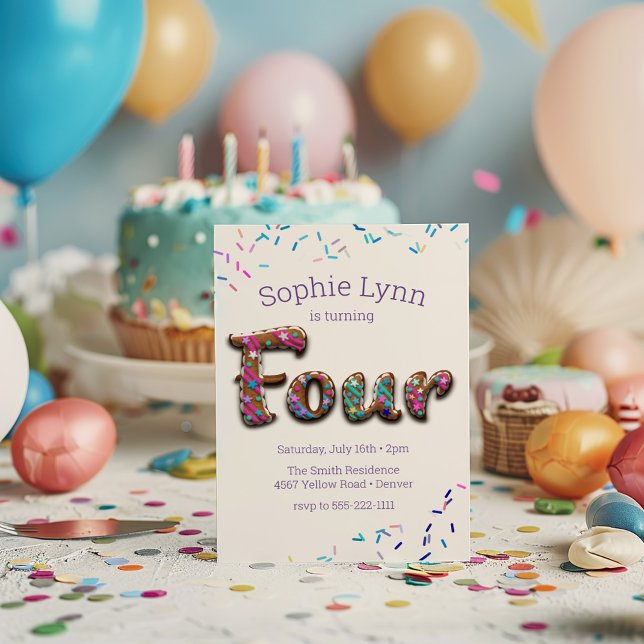 Invitation Gâteau de biscuits du 4e anniversaire (Créateur téléchargé)