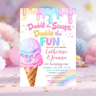 Invitation Gâteau de glace d'anniversaire Double the Scoops P