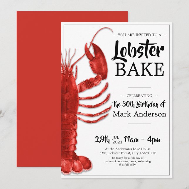 Invitation Gâteau de homard à thème 30e anniversaire Célébrat (Devant / Derrière)