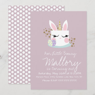Invitation Gâteau de Licorne de Lapin Mignon Fête d'anniversa
