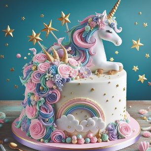 Invitation Gâteau de Licorne Rose et Bleu Fantaisiste Anniver