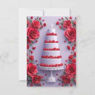 Invitation Gâteau de Mariage avec Roses Rouges Floral Romanti