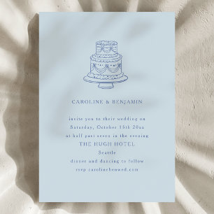 Invitation Gâteau de Mariage Minimaliste Bleu Foncé Vintage