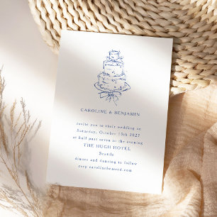 Invitation Gâteau de mariage minimaliste bleu français vintag