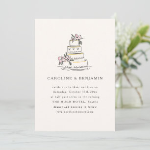 Invitation Gâteau de mariage minimaliste Doodle Cream Blush V