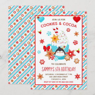 Invitation Gâteau de Noël et Anniversaire Bleu de Cacao