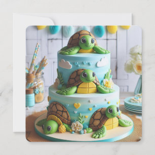 INVITATION GÂTEAU DE TORTLE WHIMSICAL ANNIVERSAIRE