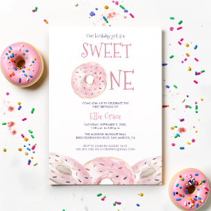 Invitation Gâteau donut aquarelle thème Sweet One 1er anniver