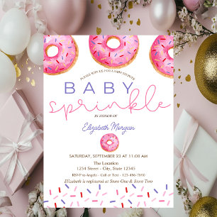 Invitation Gâteau Donuts Bébé Fille Baby Shower Aquarelle