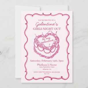 Invitation Gâteau Galentine Cœur Rétro Rose Coquette Cerise
