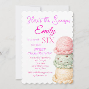 Invitation Gâteau Glacé 6ème Anniversaire Fille Rose Aquarell