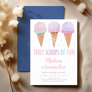 Invitation Gâteau Glacé Aquarelle Rose Troisième Anniversaire