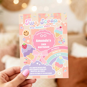 Invitation Gâteau Glace Deux Cuillères Fleur De Daisy Groovy