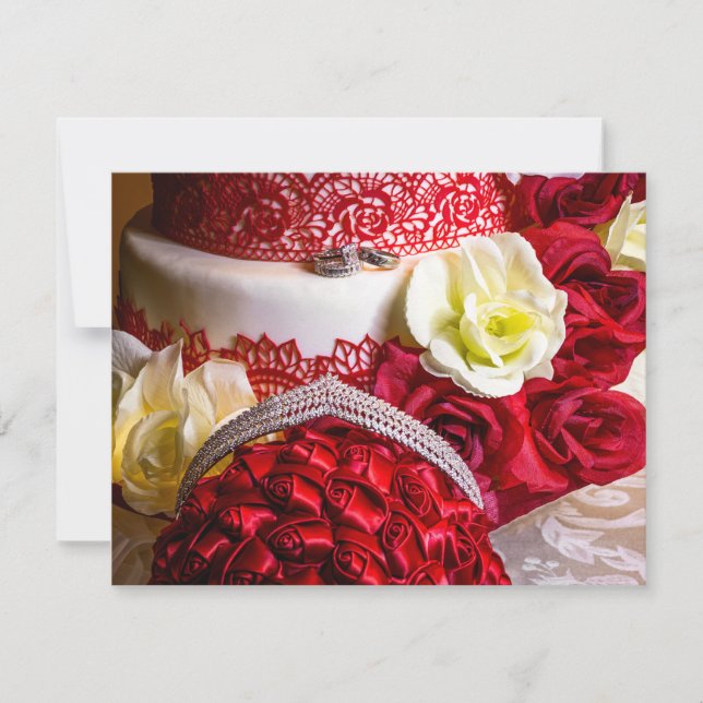 Invitation Gâteau mariage avec Bouquet & Anneaux (Devant)