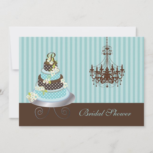 Invitation Gâteau monogramme PixDezines/bleu turquoise, douch (Devant)
