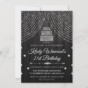 Invitation Gâteau noir diamant argent fête d'anniversaire